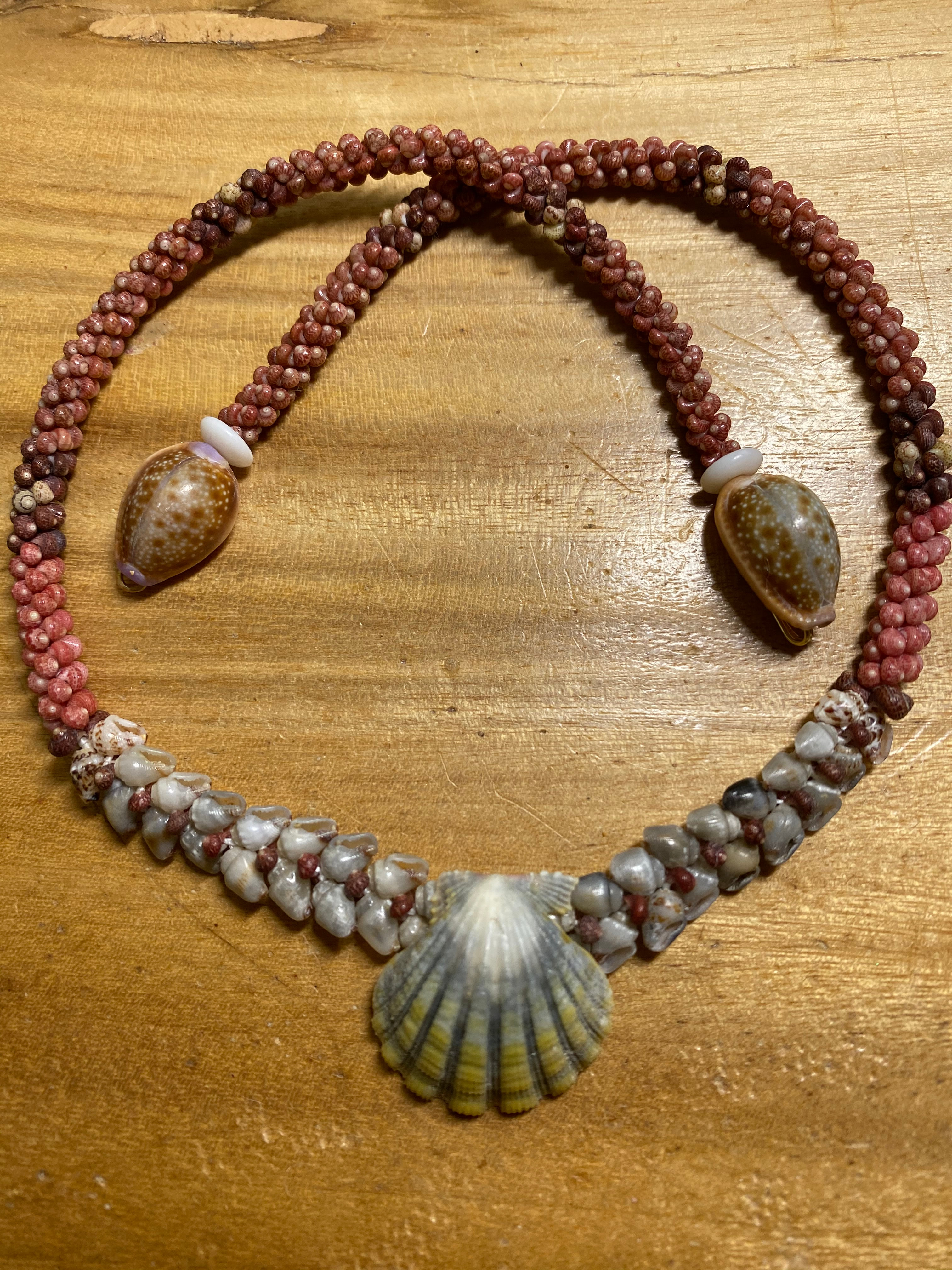 Hawaiian Puka Shell Necklace with Kahelelani Shells and Red Sea Glass -  Maui Hands